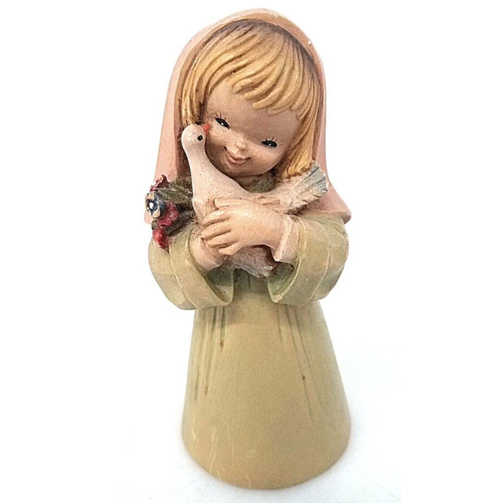 Vintage Anri Italian Wood Carved "Girl with Dove" - Picture 2 of 14